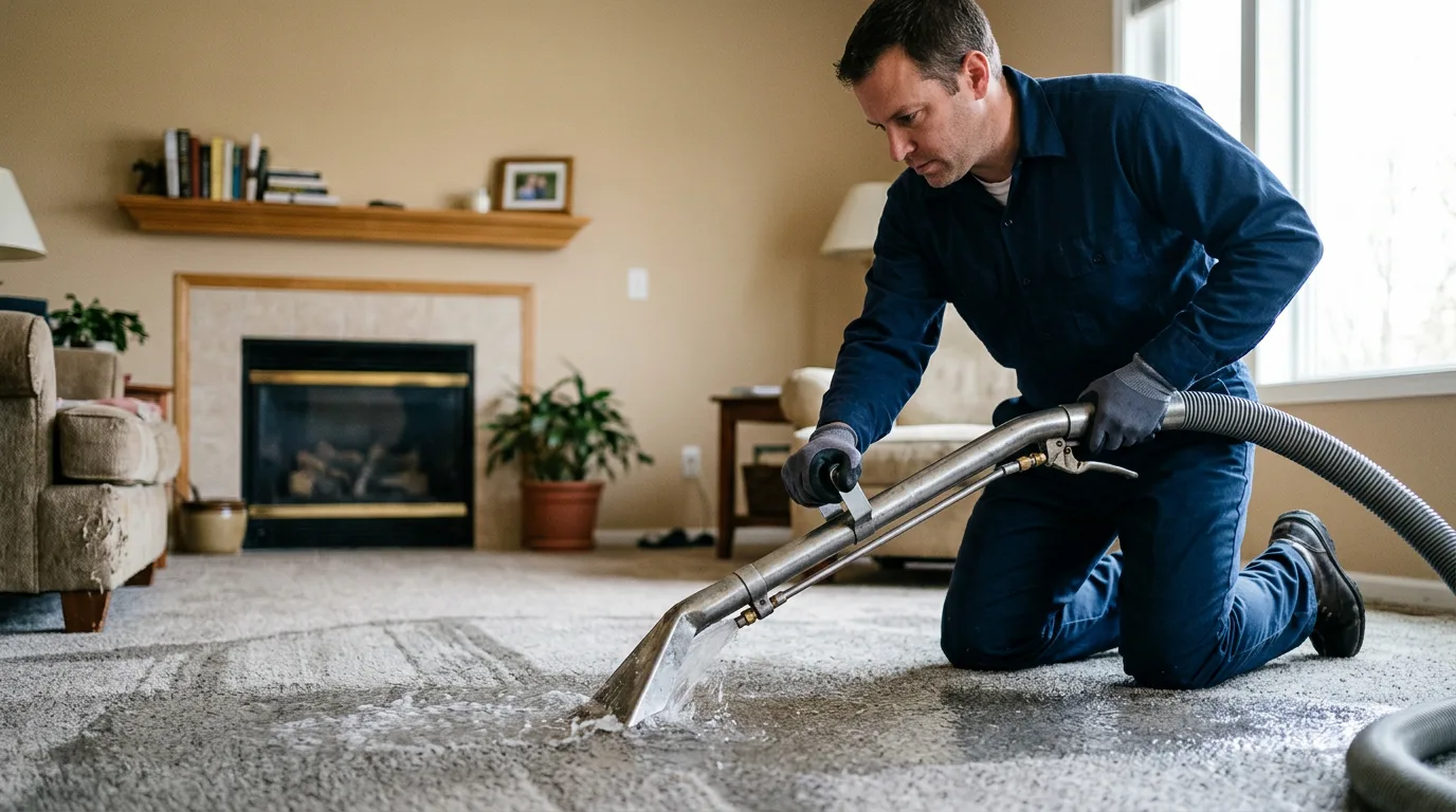 Water damage restoration technician working near China Spring, TX